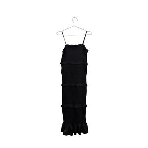 Mable Smocked Tiered Maxi Dress‎ Ruffle Fitted Bump Friendly Chic Black Large